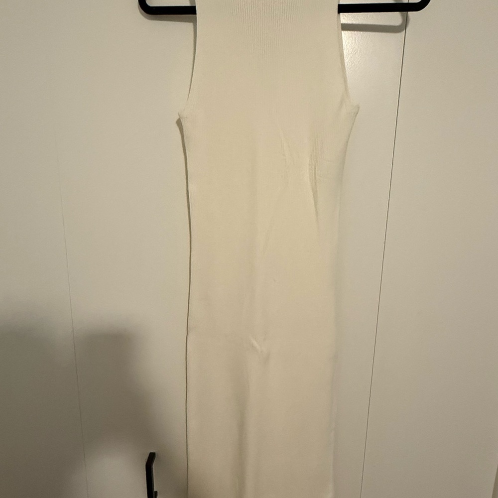 Leith Cream Ribbed Halter Midi Dress